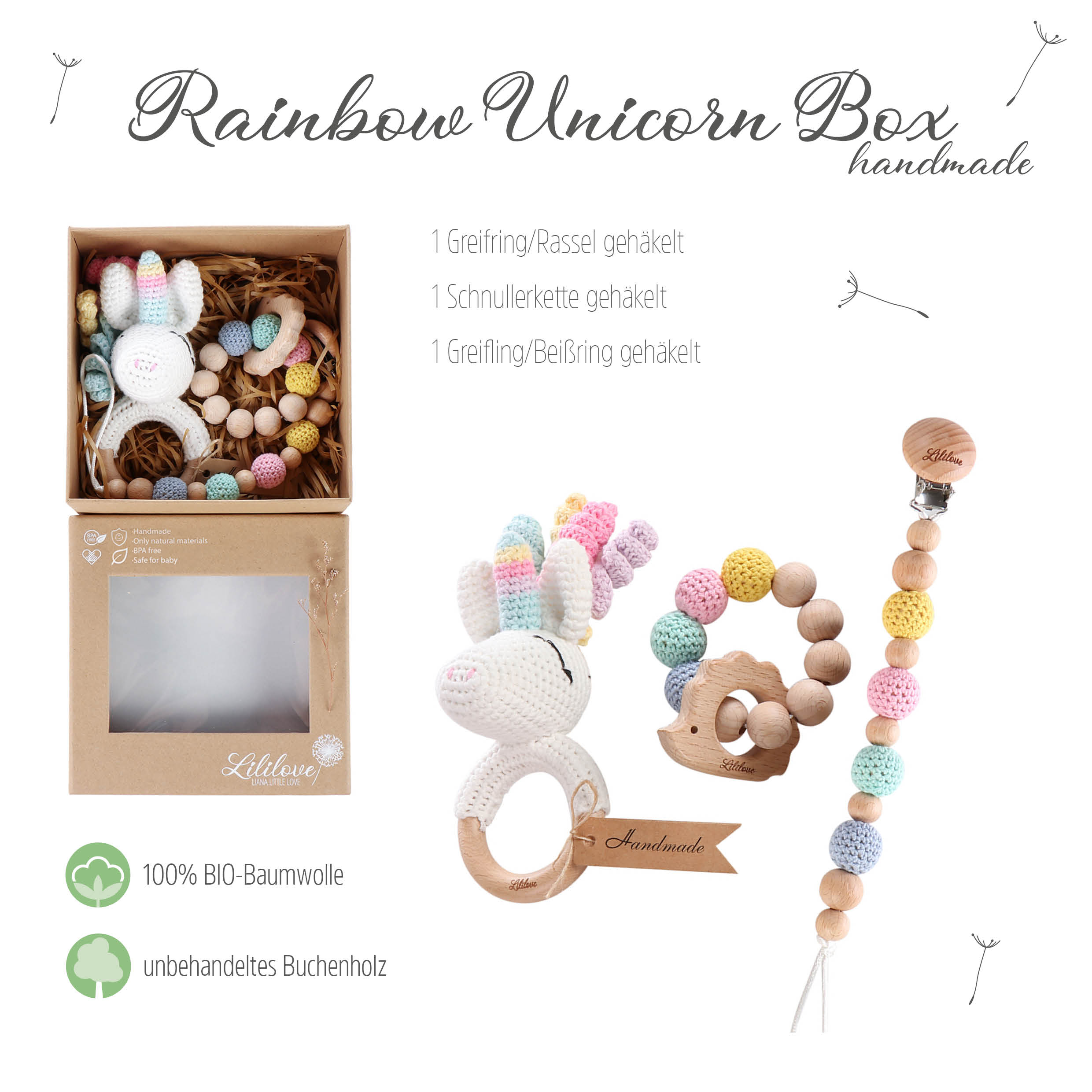Geschenkset - Rainbow Unicorn Box - handmade